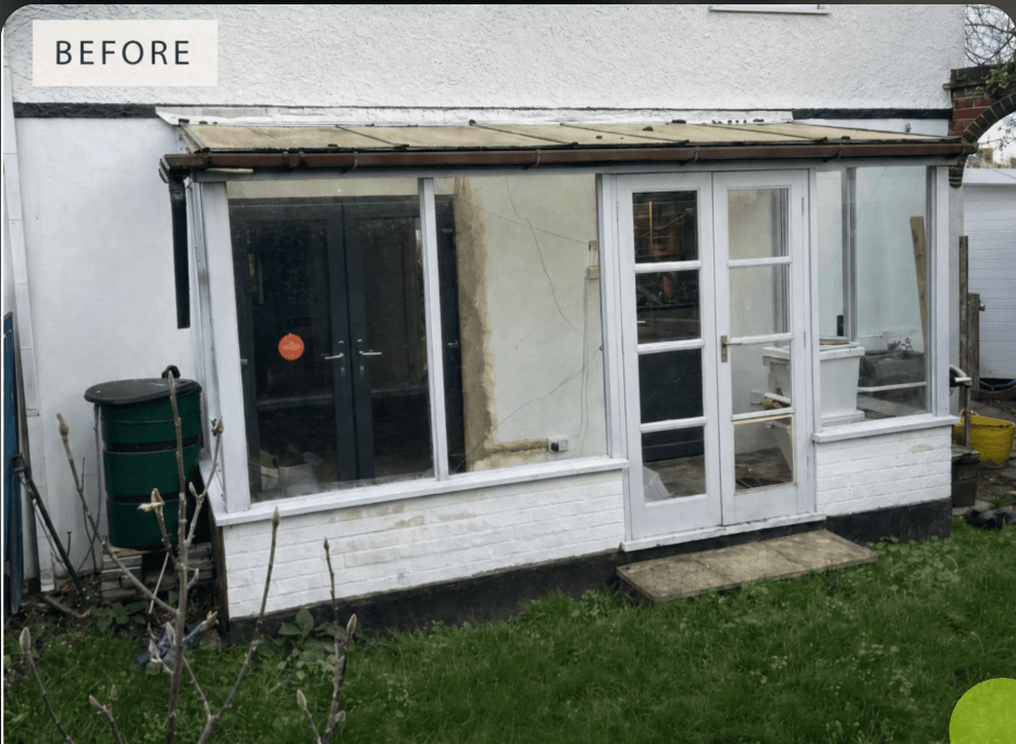 Before — old white uPVC conservatory, SW13 Barnes